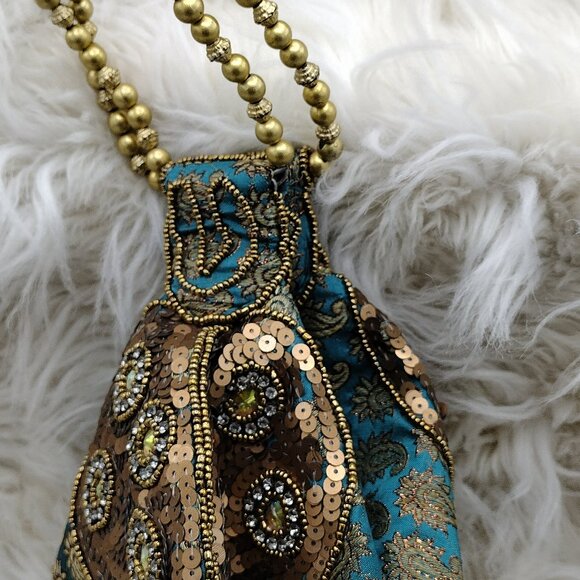 Handbags - Teal Blue Potli Bag – Handcrafted Statement Clutch